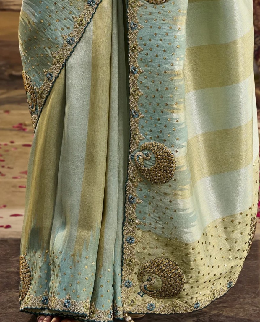 SEAGREEN - Fancy Fabric Embroidered Sea Green Classic Saree